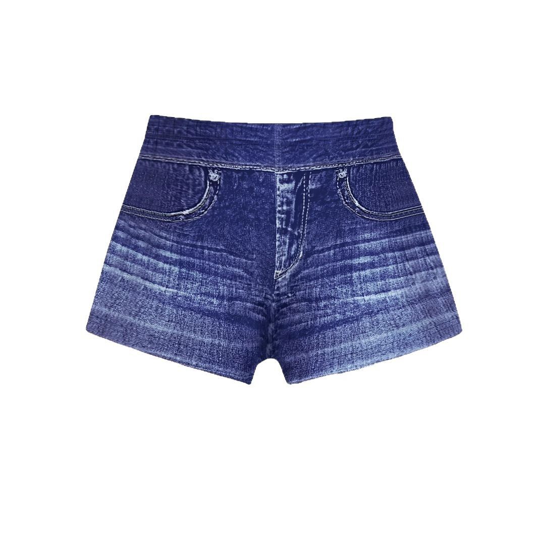 Women's High-Waisted Stretch Skinny Shorts Casual Sporty Faux Denim Printed plus Size Summer Clothes_ecoleips.com