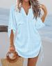 Women's V-Neck Hollow Out Beach Tunic - Lightweight Summer Cover Up With Side Tie Details_ecoleips.com