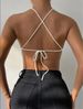Women's Clothing Lace Up Halter Neck Knitted Vest Design Sweater Wrap Chest Top_ecoleips.com