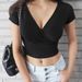 Summer Solid Color V-neck T-shirt, Women's Short Sleeved Sexy Navel Exposed Casual Top For Women_ecoleips.com