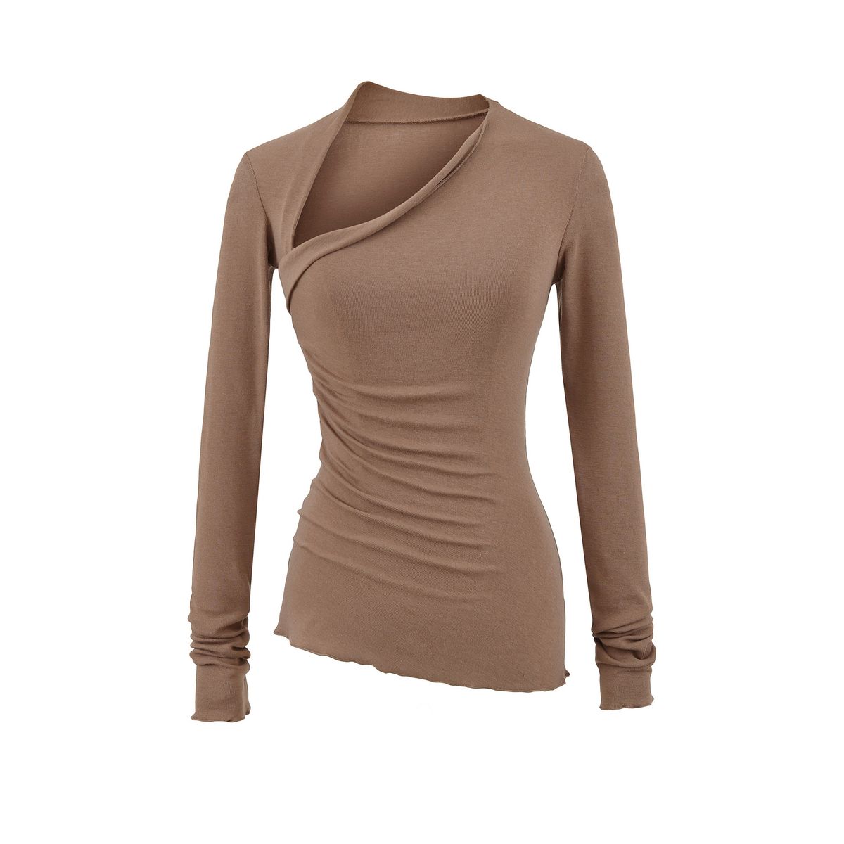 Women's Asymmetric Neck Slim-Fit Long Sleeve T-Shirt & Flared Pants Set – Pure Y2K Aesthetic | Cotton Blend | S-L | Matching Outfit |_ecoleips.com