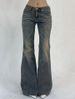 Amazo Europea Ad America Style Ew Vitage Washed Deim Jeas, Slimmig Straight Low-rise Flared Log Pats For_ecoleips.com