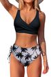 Women's Clothing Swimsuit Split Bikini Solid Color Cross Straps High Waist Swimsuit_ecoleips.com