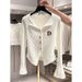 Women's Clothing White Trumpet Sleeve Knitted Cardigan_ecoleips.com