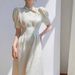 New Chinese Style Improved White Qipao Women, Youthful Style, Stand Collar, Waist-Cinching, Slimming Short Sleeve A-Line_ecoleips.com