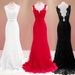 Elegant Red Lace Backless Long Dress With Deep V-Neck For Wedding Party & Evening Occasions_ecoleips.com