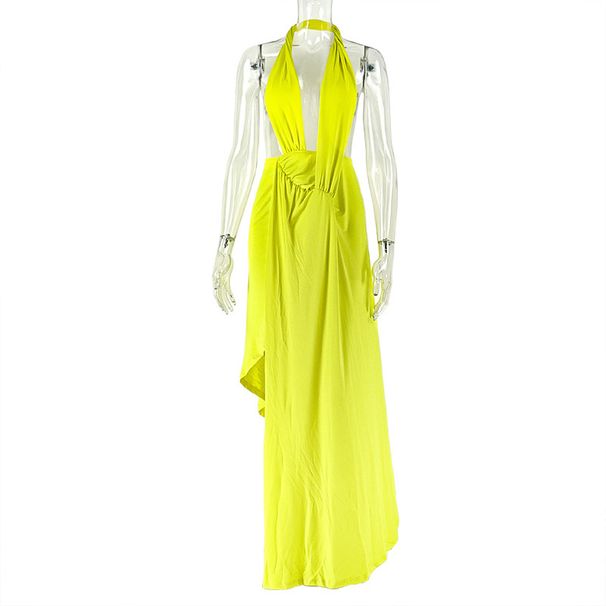 Sexy Solid Color Bandage Bodycon Dress Slim Fit V Neck Halter Wrap Chest Fashion Women's Party Club Evening Dress_ecoleips.com
