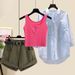 Women’s Clothing Summer Suits For Women New Style Retro Vest Western Style Sun Protection Shirt Denim Shorts Three Piece Suit_ecoleips.com
