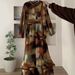 Women's Floral Print Knit Dress – Elegant Long Sleeve Midi Dress With Round Neck, Spring Essential For Casual & Office Wear_ecoleips.com