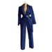 Elegant Tie-Waist Blazer & High-Waist Trousers Set – Solid Color Women's Suit For Office & Evening (Navy, Green, Red, Brown)_ecoleips.com