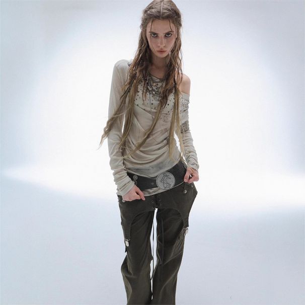 Retro Aesthetic Women's Slim Fit T-Shirt Y2K Style Casual Streetwear Hot Girl Top Cross Border Wholesale Foreign Trade_ecoleips.com