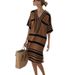Women's Breathable Striped Maxi Dress V-Neck Beach Cover-Up Side Slits S-5XL_ecoleips.com