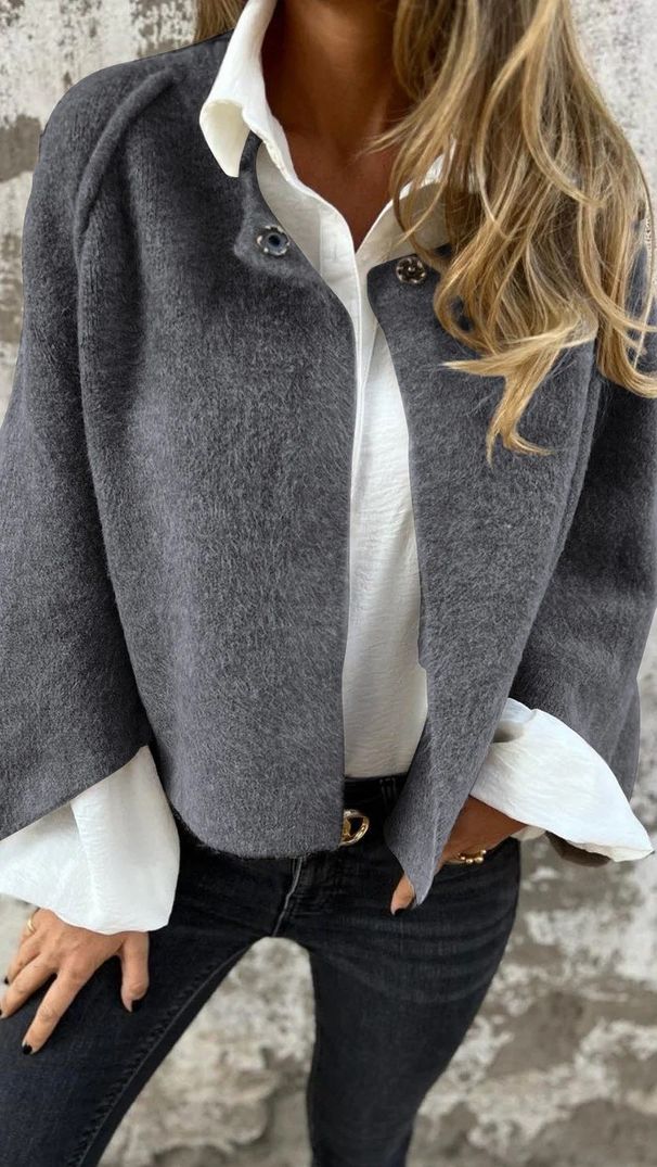 Women's Loose Fitting Short Cashmere Long Sleeved Jacket Autumn Winter Relaxed Everyday Wear Comfortable Feshion_ecoleips.com