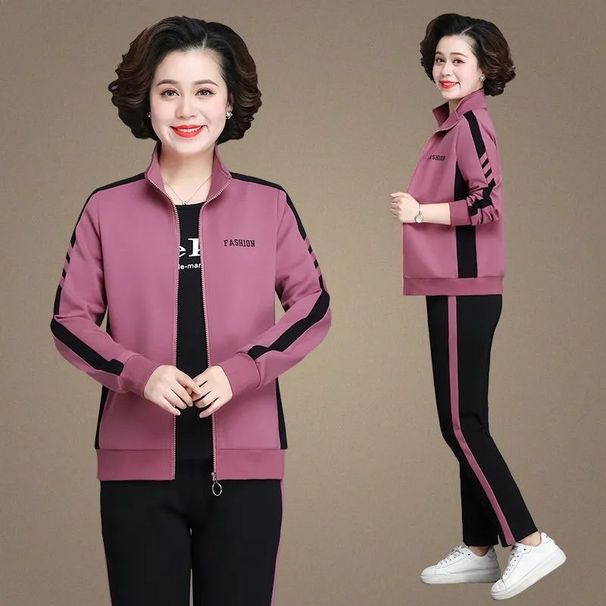 Women's Plus Size Sports Suit Casual Spring Autumn Outfit Middle Aged Elderly Stand Collar Sweatshirt Two Piece Set_ecoleips.com