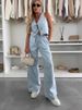 K New Sleeveless Lace Up Vest, Lace Up Wide Leg Jeans, Fashionable Denim Suit For Women_ecoleips.com
