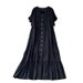 Women's Casual Long Dress Relaxed Fit Single Breasted V Neck Elegant Drape And Ruffles for Commuting_ecoleips.com