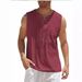 Men's Cotton Linen Solid Color Casual Shirt Sleeveless Tie Waist Fashion Top Summer Hot Selling_ecoleips.com