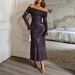 Elegant Bodycon Long Sleeve Dress – Stretch Polyester Slim Fit Evening Gown With Sheer Mesh Detail_ecoleips.com