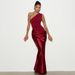 Elegant Satin Long Dress for Women High Waisted One Shoulder Asymmetrical Neckline Pleated Slim Fit Bodycon European American Style_ecoleips.com