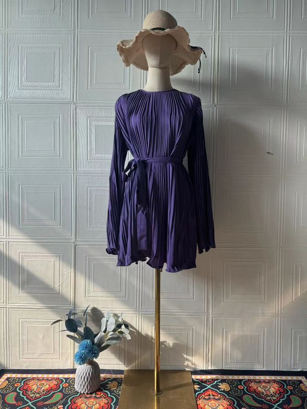 Women's Long Sleeve Dress Stylish Comfortable Solid Color Fitted Waist European American Style Spring Short Dress_ecoleips.com