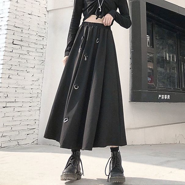 Verve Dark Style Midi For Women 2025 Autumn New Black National Trend Ins Versatile Loose Slimming A-line Skirt_ecoleips.com
