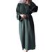 Muslim Fashion Casual Temperament Knitted Round Neck Pullover Puff Sleeve One Step Dress_ecoleips.com