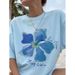 European Size Women's Floral Print Cotton Top Pure Oversized round Neck Drop Shoulder_ecoleips.com