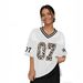 Women's V-Neck Leopard Print Baseball Jersey T-Shirt Loose Fit Short Sleeve Sporty Casual Top with Number 07 Design_ecoleips.com