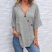 Women's Clothing Women's Shirt Tops V Neck Solid Color Linen Fabric Shirt_ecoleips.com