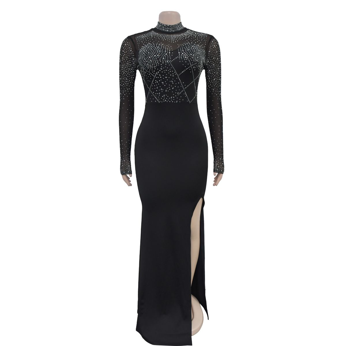Voya Voya Women's European And American Women's Fashion New Style Stylish Slim-fit Spliced Rhinestone Slit_ecoleips.com