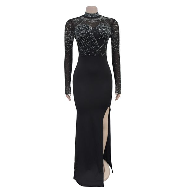 Voya Voya Women's European And American Women's Fashion New Style Stylish Slim-fit Spliced Rhinestone Slit_ecoleips.com