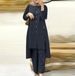 2025 Muslim Women's Fashion Two-Piece Set Elegant Solid Color Side Slit Long Shirt Wide-Leg Pants Outfit_ecoleips.com