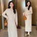 Autumn New Korean Fashion Design Sense Tie Mid-Length Knitted Maternity Dress_ecoleips.com