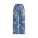 Women's Printed Denim Straight Leg Wide Leg Pants Cotton Bohemian Casual Spring Autumn Fashion Outerwear_ecoleips.com