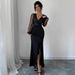 Women's Clothing Knitted Dress Elegant Sexy V Neck High Waist Slim Fit Sequined Splicing Elastic Long Skirt_ecoleips.com