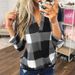 Women's Clothing Plaid Shirts Printed V Neck Long Sleeved Tops Shirts_ecoleips.com