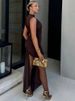 Irregular Round Neck Ruched Ribbon Women Dress Coffee Sleeveless High Waist Mini Dress Summer Slim Party Club Outfits YGZ8_ecoleips.com