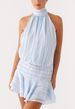 French Elegance Off-Shoulder Halter Dress – Summer Sleeveless Mini Dress With Waist Accent For Birthday, Vacation & Date Night_ecoleips.com