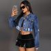 K Women's New Denim Fashion Style Ripped Tassel Top Jacket_ecoleips.com