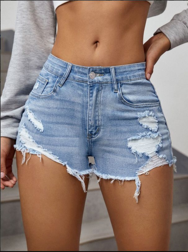 High Waist Light Colored Denim Shorts For Women Raw Edge Summer Hot Girl Style Fashion_ecoleips.com