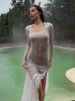K New Beach Dress Women's Solid Color Sexy Lace Beach Bikini Swimsuit Cover Up Sun Protection Clothing_ecoleips.com