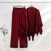 Women's Modal Knit Three-Piece Set – Oversized Cape Top & Wide-Leg Pants (One Size, Geometric Print, Minimalist Chic)_ecoleips.com