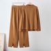 Women's Autumn/Winter Two Piece Set European American Style Loose Pullover Sweater And Slit Wide Leg Pants Solid Color Knitted Suit_ecoleips.com