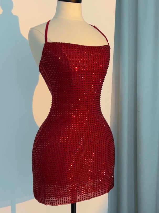 Women's Clothing Light Luxury High End Hot Diamond Halter Neck Dress Hot Girl Sexy Backless Slim Waist Tube Top Hip Skirt_ecoleips.com