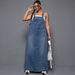 K Large Size Women's New Denim Spicy Style Shoulder Strap Skirt_ecoleips.com