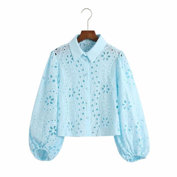 Aria Basics Aria Basics 2024 Spring Foreign Trade Cross-Border Wholesale European And American Women's Long-Sleeve Hollow Embroidered Shirt 2389_ecoleips.com