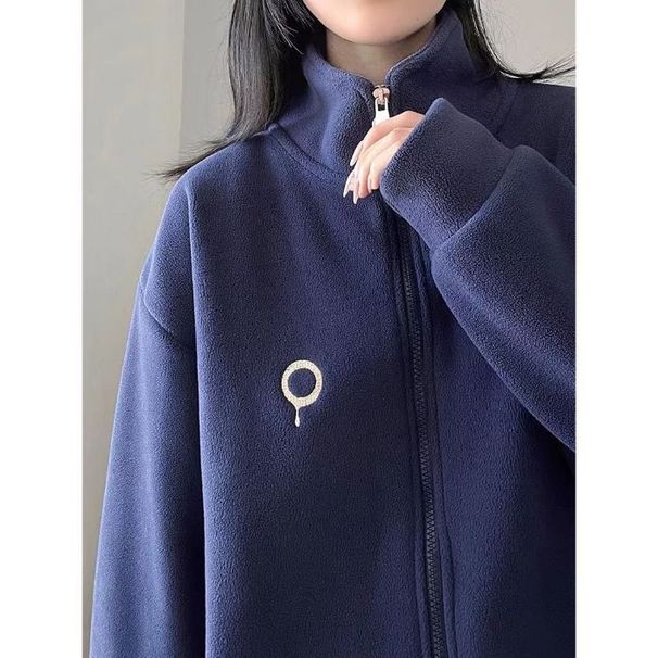 Cozy Sherpa-Lined Zip-Up Hoodie – Oversized Anime Print Fleece Jacket (M-XXL, Navy/Beige) Streetwear For Petite Women_ecoleips.com