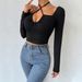 Voya Women's 2026 Autumn And Winter New Sexy Hollow Out Strap Slim Fit Short Knitted Long Sleeved T-shirt Top_ecoleips.com