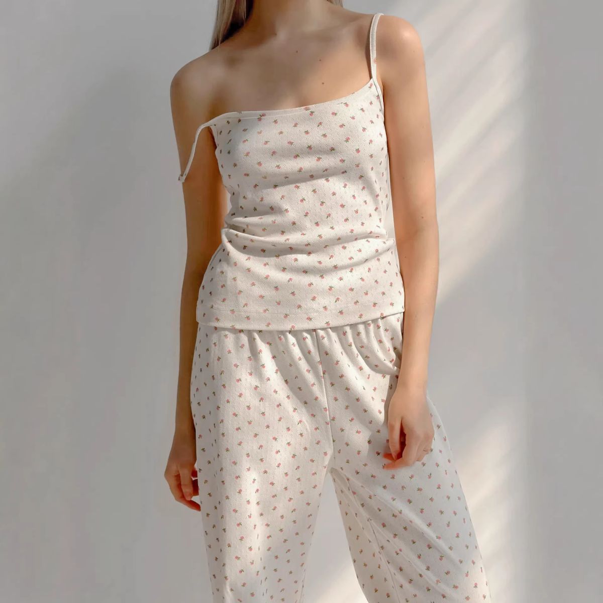 Knitted Jacquard Comfortable Strap Long Pants Loose Pajamas Two-Piece Set 2026 European And American Spring Summer New_ecoleips.com