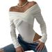 In Stock European American Cross-Border Spring And Autumn New Women's One-Shoulder V-Neck Ruched Long Sleeve Top Slim_ecoleips.com